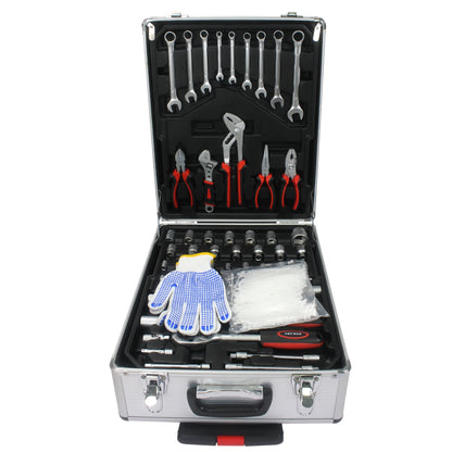 Seizeen 899PCS Tool Set Professional, Mobile Tool box on Wheels with Handle, Mechanics Tool Set W/Hand Tool, Ratchets& Socket Set, Screwdriver Set, 4-layer Tool Case & Tool Kit COMB, Silver