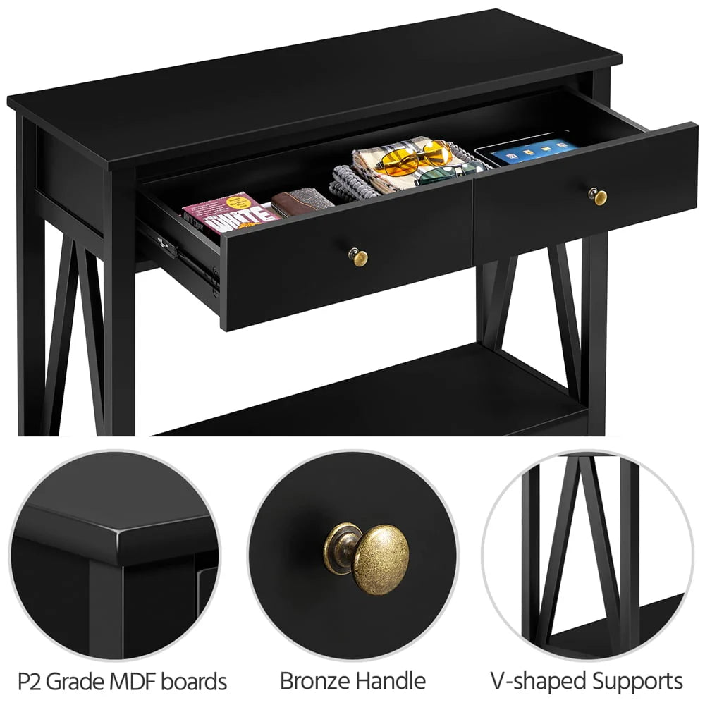 Alden Design Wooden Entryway Console Table with Storage Drawer, Black