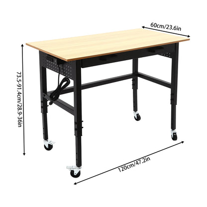 Multi-Functional Mobile Workbench | Adjustable Height | Power Outlet & Drawer | 200 lbs Capacity | Ideal for Garage, Home, and Office