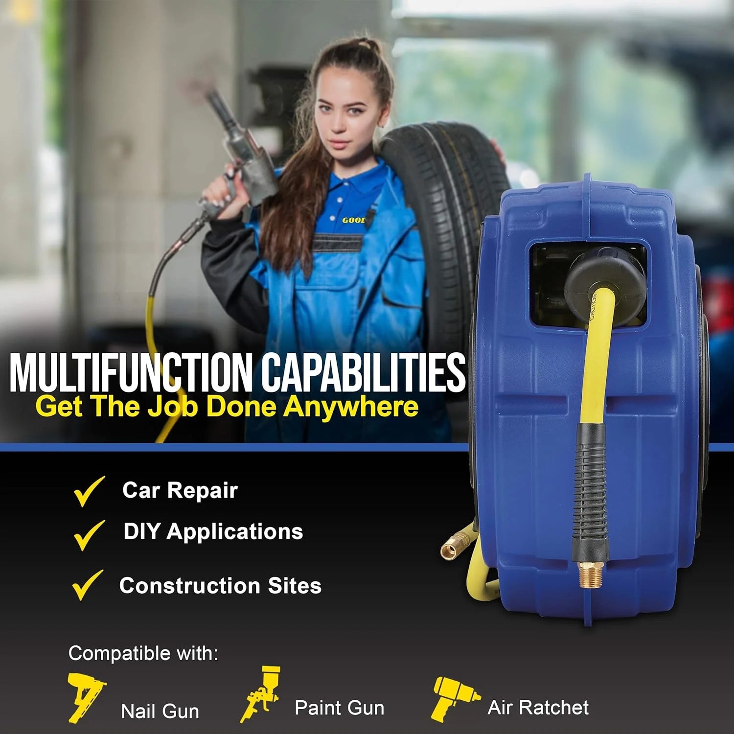 Goodyear TRI-GUR009 0.37 in. x 65 ft. Retractable Air-Hose Reel