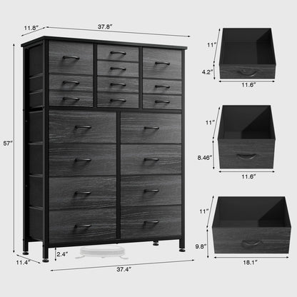 GIKPAL Dresser for Bedroom, Chest of Drawers Black Furniture Dressers Tall Dresser with 18 Drawers Fabric Dresser Clothes Storage for Living Room Office