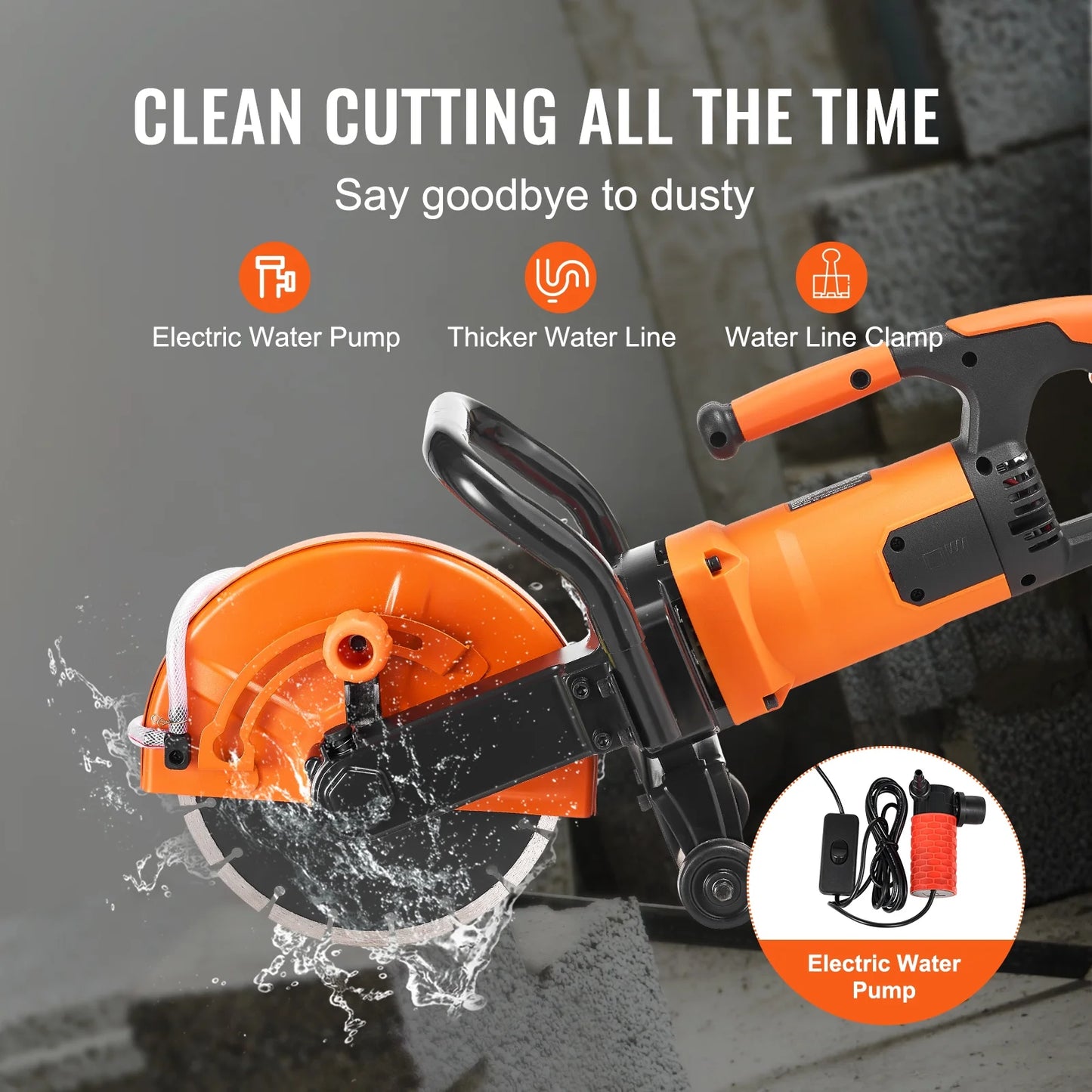 BENTISM 9'' Electric Concrete Saw Wet/Dry 4.5 in Cutting Depth Saw Cutter with Water Pump and Blade, Masonry Saw for Granite, Brick, Porcelain, Reinforced Concrete and Other Material