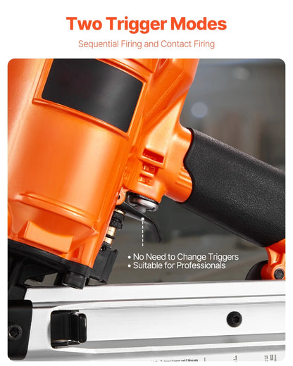 KFFKFF Nail Gun, 2" to 3-1/2" 21 Degree Full Round Head, Pneumatic with Dual Firing Options & No-Tool Depth Modification, 80-120PSI Professional Air Powered Tool for Floor, Deck & Frame Construction