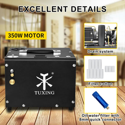 TUXING 4500Psi PCP Air Compressor,Auto-Stop,Oil/Water-Free, High Pressure Air Compressor for Paintball Tank Pump