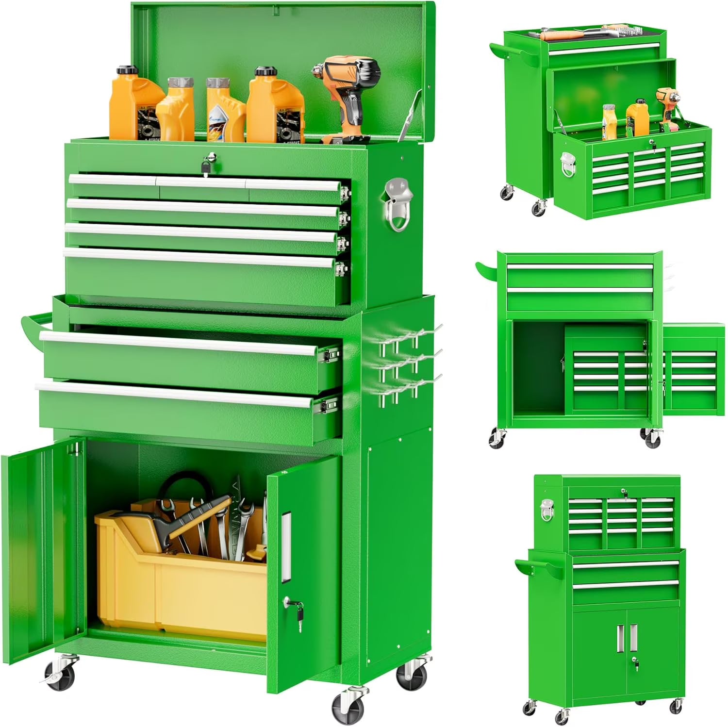 SOLAURA 5-Drawer Rolling Tool Chest Cabinet Metal Tool Storage Box Lockable with Wheels, Red
