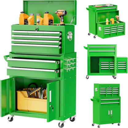 SOLAURA 5-Drawer Rolling Tool Chest Cabinet Metal Tool Storage Box Lockable with Wheels, Red