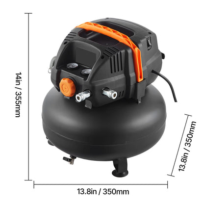 KFFKFF 6-Gallon Portable Air Compressor, 1.7HP Motor, 2.3CFM@90PSI, 150PSI Max Pressure, Includes 12-Piece Accessory Kit and 25FT Air Hose for Tire Inflation, Painting, and Woodworking
