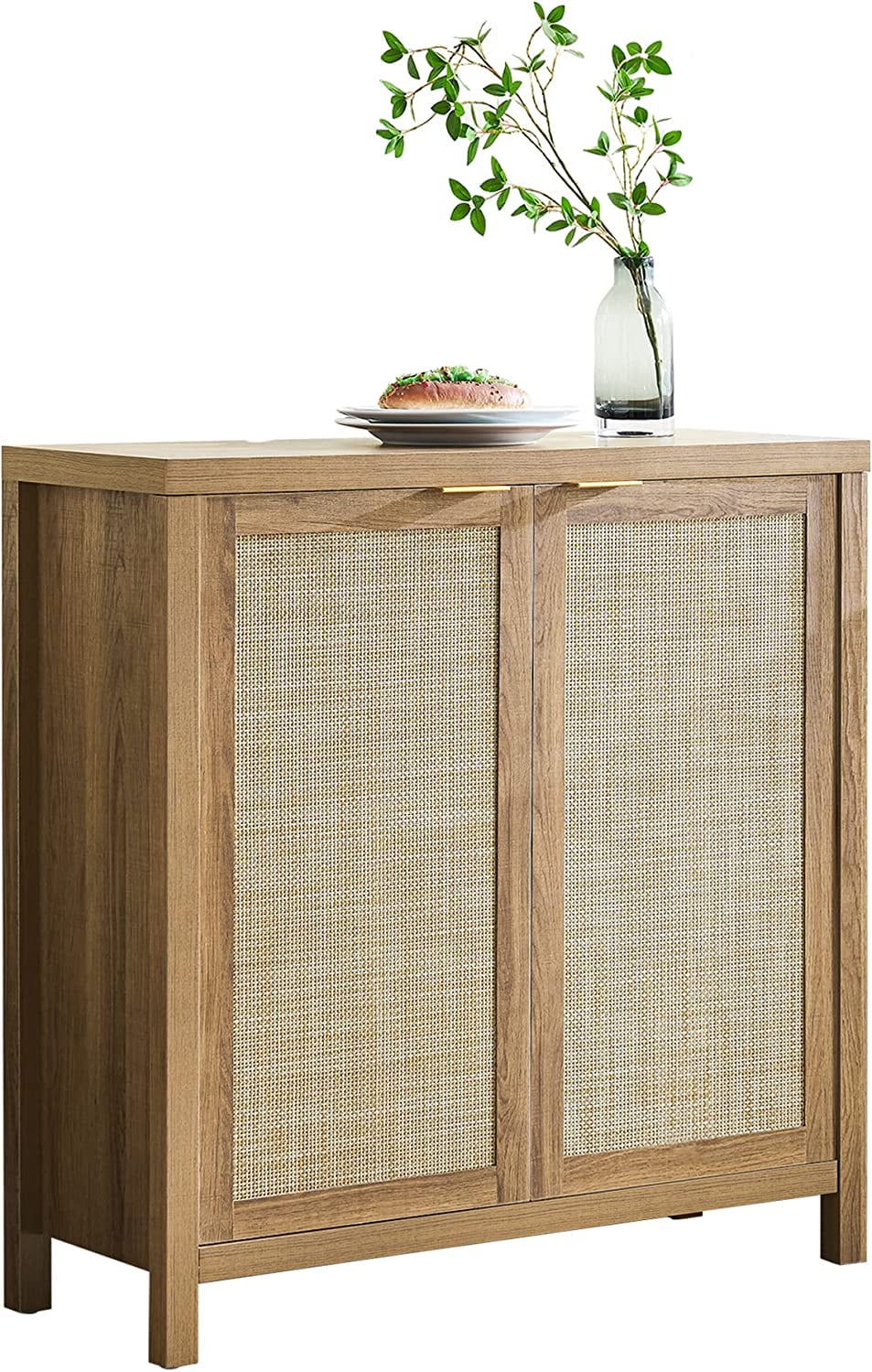 SICOTAS Sideboard Buffet Cabinet, Kitchen Cupboard Storage Cabinet with Rattan Doors and Shelves for Kitchen, Living Room, Bedroom