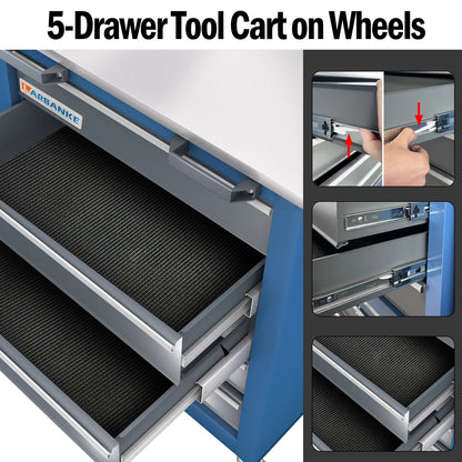 LARBANKE 5 Drawer Rolling Tool Chest, Metal Tool Cabinet with Wheels, Drawers with Padding, Can Be Combined