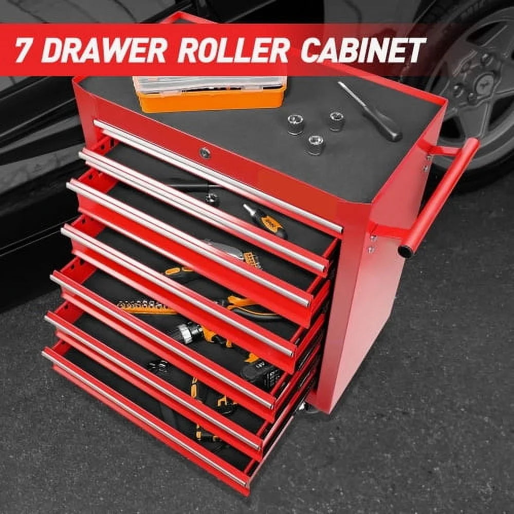 POVANLI 7-Drawer Rolling Tool Chest with Wheels Multifunctional Tool Chest Portable Tool Storage Cabinet with Locking System for Garage Workshop Warehouse Repair Shop