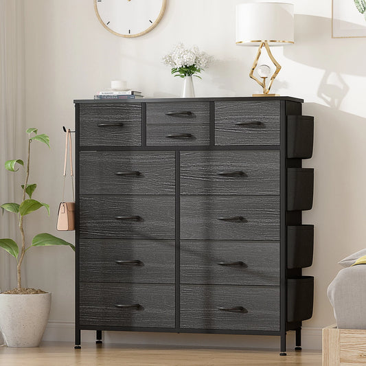 GIKPAL Black Dressers for Bedroom with 12 Drawer Tall Dresser Chest of Drawers Fabric Storage Dressers for Living Room