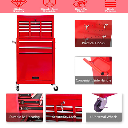 TROPOW Rolling Tool Chest, 8 Drawers Rolling Tool Chest with Wheels, Portable Rolling Tool Box on Wheels, High Capacity Tool Chest Organizer for Garage, Workshop, Home Crafts Use,Red