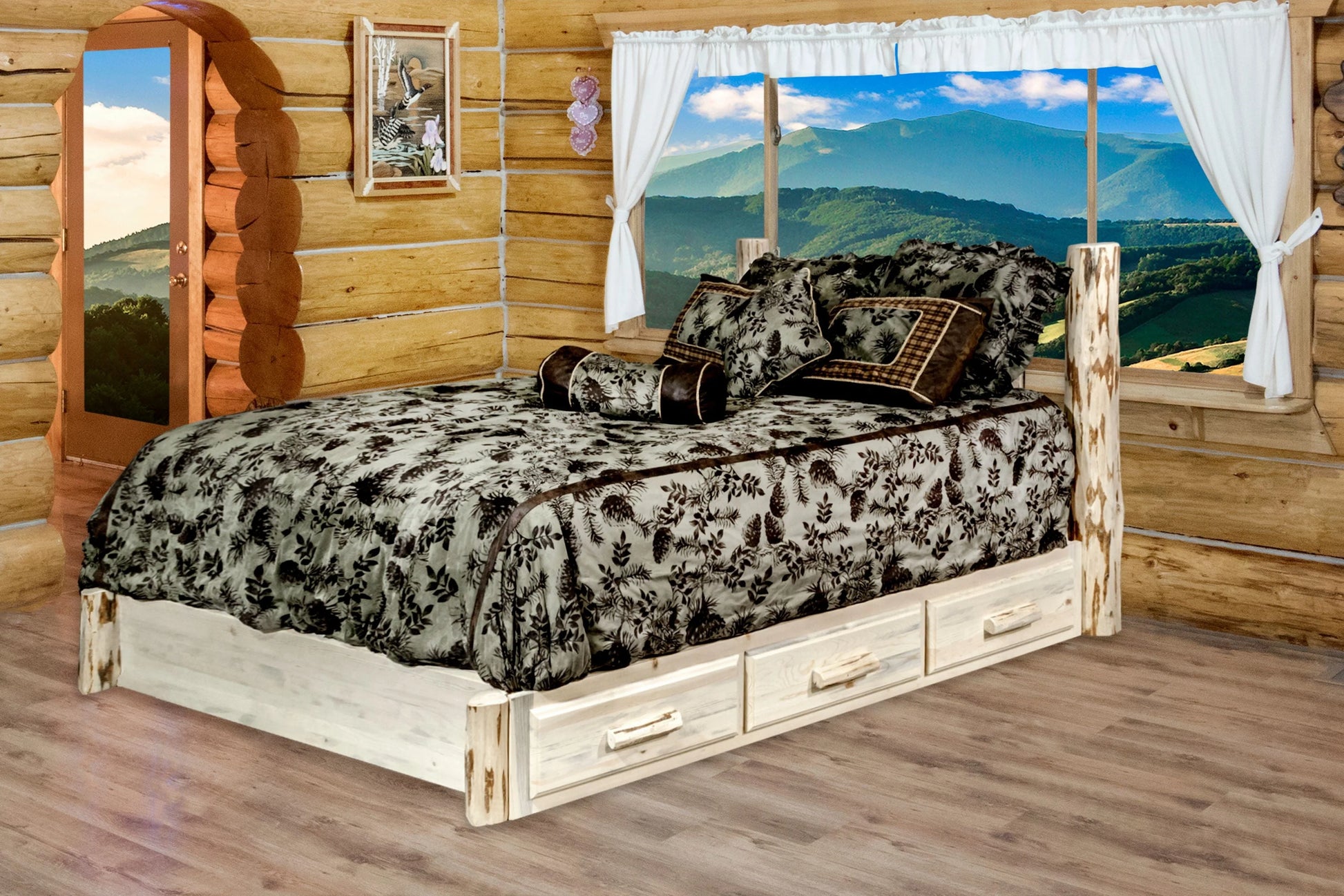 Montana Woodworks Collection King Platform Bed with Storage, Clear Lacquer Finish