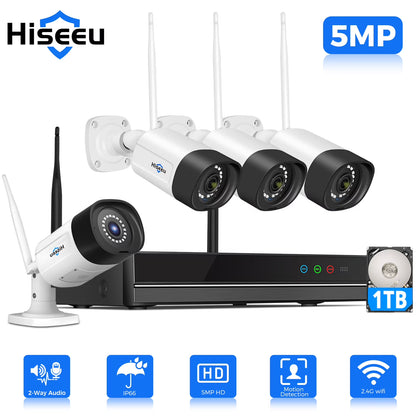 Hiseeu Wireless Security System w/4 Cameras, 2 Way Audio, & 1TB Hard Drive