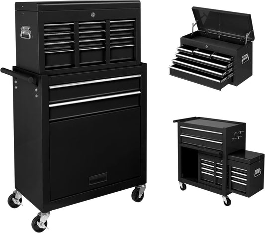 Ktaxon 2 in 1 Rolling Tool Chest Storage Cabinet, Mechanic Tool Organizer Box, w/8 Drawers