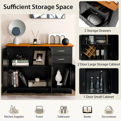 Costway Buffet Sideboard Kitchen Cupboard Storage Cabinet with 2 Drawers & 3 Doors Black