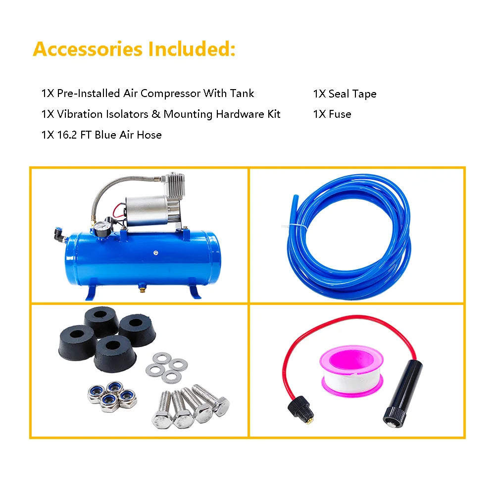 DC 12V 150PSI Air Compressor with 6 Liter Tank 1.6 Gallon | Fit for Train Horns Motorhome Tires | Inflator Air Compressor with 6L Tank Train Air Horn Kit