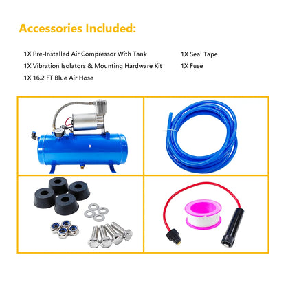 DC 12V 150PSI Air Compressor with 6 Liter Tank 1.6 Gallon | Fit for Train Horns Motorhome Tires | Inflator Air Compressor with 6L Tank Train Air Horn Kit