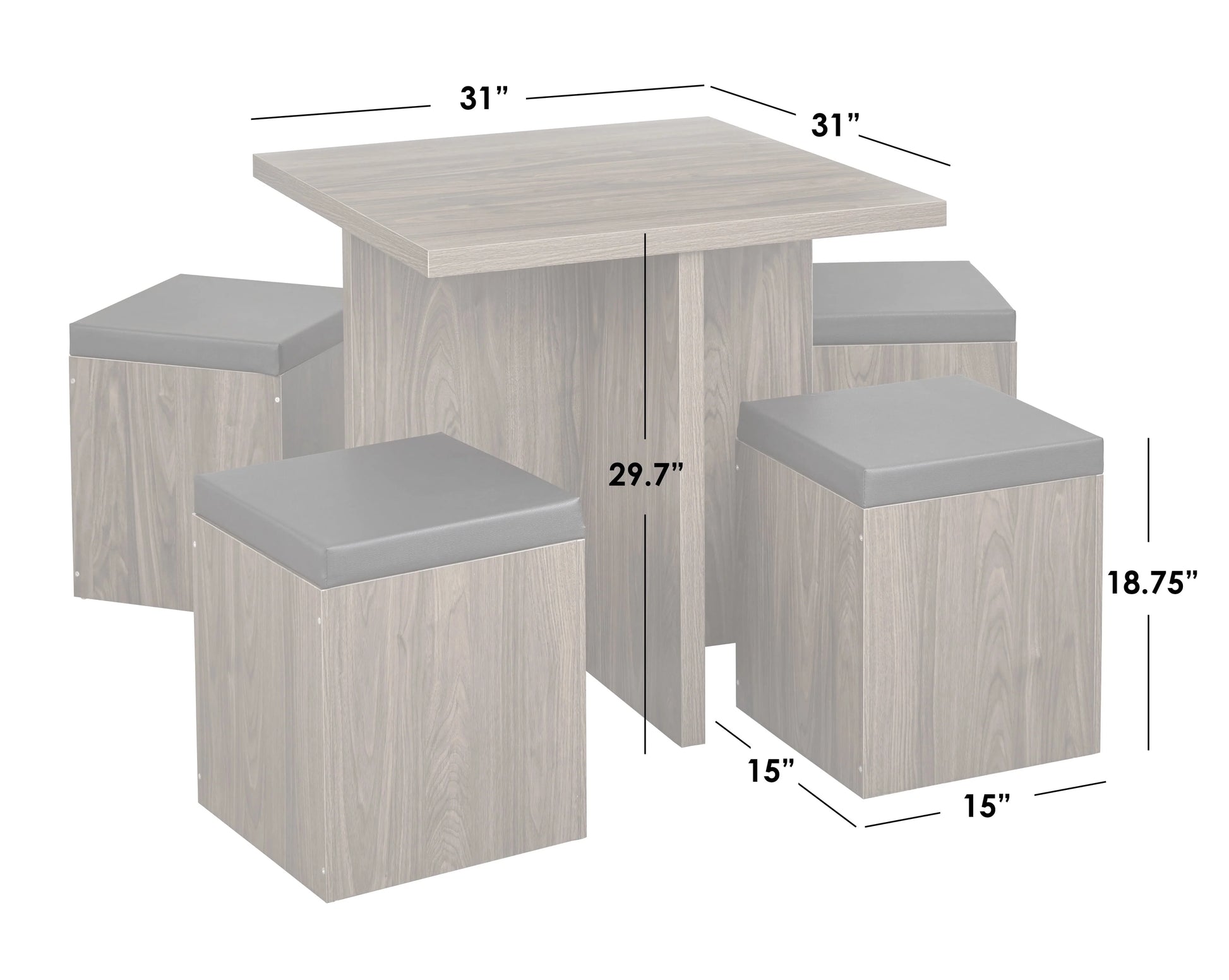Mainstays 5-Piece Dexter Dining Room/Kitchen Set with Storage Ottoman, Multiple Colors