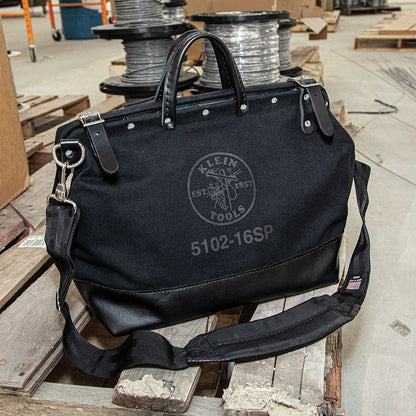 Klein Tools 510216SPBLK 16 in. Deluxe Canvas Tool Bag - Large, Black