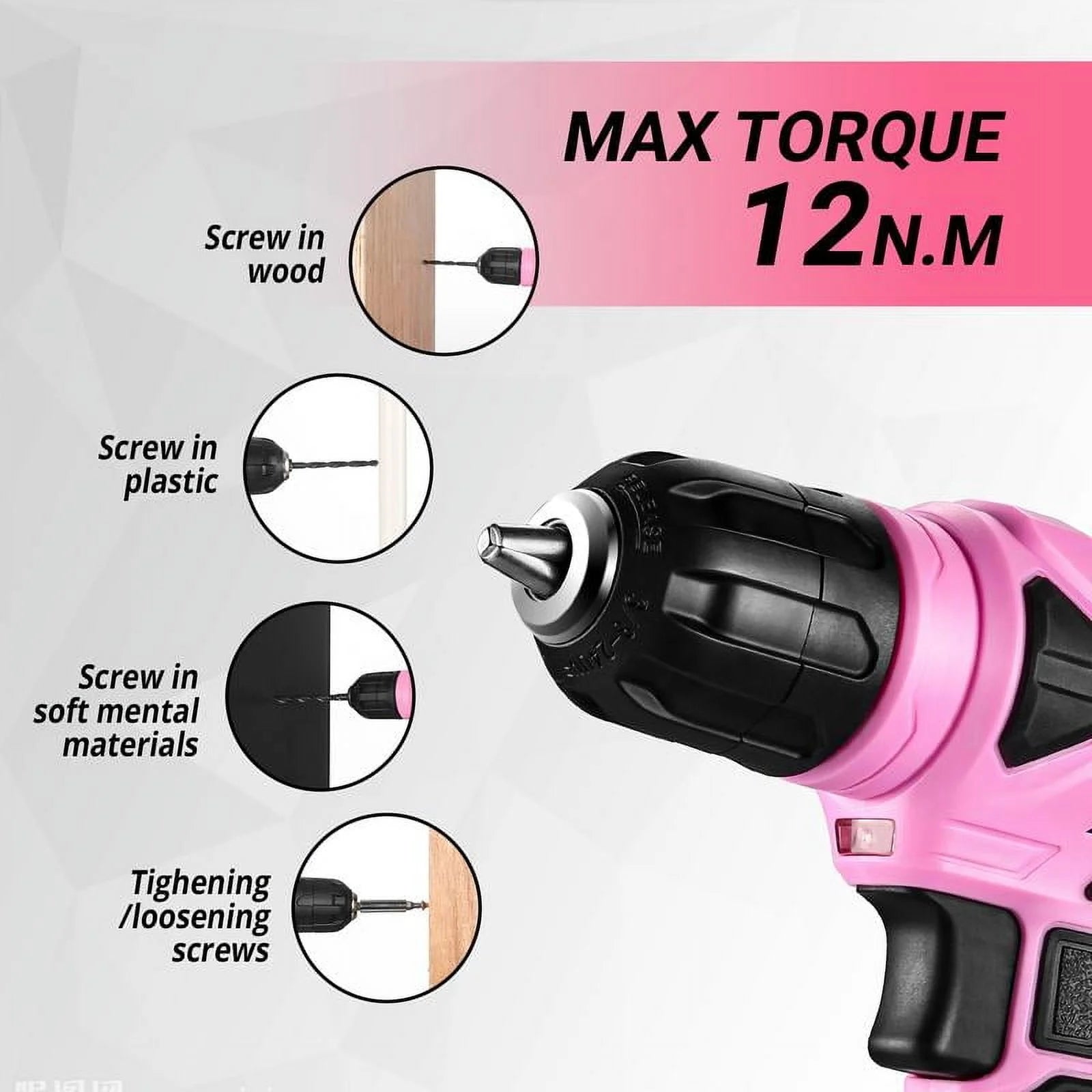 126-Piece Pink Household Tool Set with 8V Cordless Drill, Rechargeable Battery, All-in-One Compact Tools kit, Perfect , Ideal for Home Repairs & DIY Projects