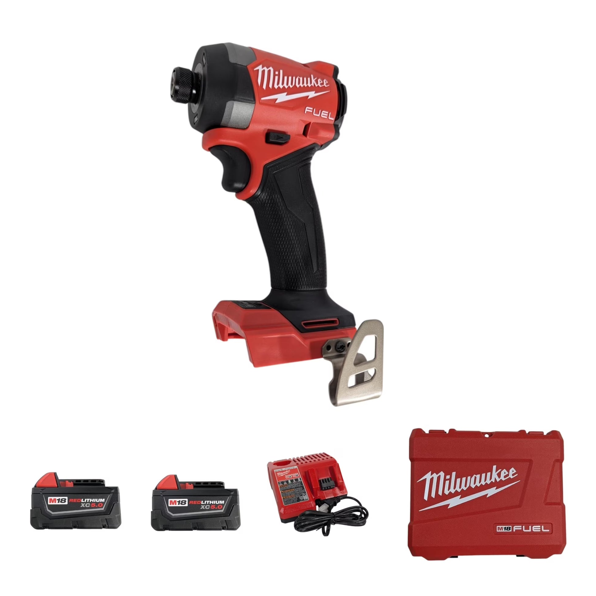 Milwaukee M18 FUEL 1/4" Hex Impact Driver Kit - 18V Brushless Cordless Driver with 2 x 5.0Ah Batteries, Charger, and Case (Model 2953-22)