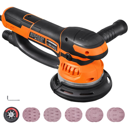 KFFKFF Eccentric Sander,Dual Function 6-Inch DA & GA Orbital Sander,850W 7400PRM with 6 Adjustable Speeds,Electric Hand Sander including 10PCS Sandpapers,Dust Attachment for Detailed Woodwork Sanding