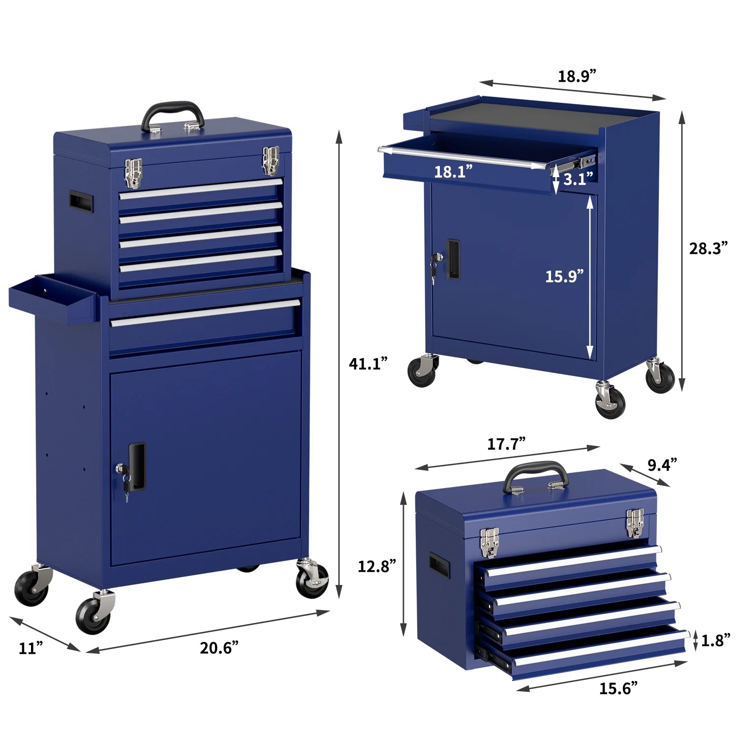 5 Drawer Mechanic Tool Chest with Wheels Heavy Duty Rolling Tool Box Cabinet Keyed Locking System Toolbox Organizer for Workshop Darkblue