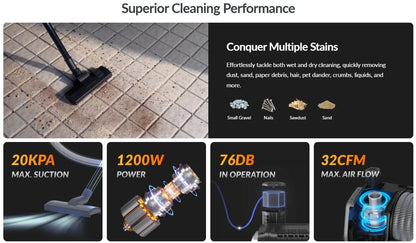 Giraffe Tools Wet Dry Vacuum Cleaner with 30FT Retractable Hose--Remote Control