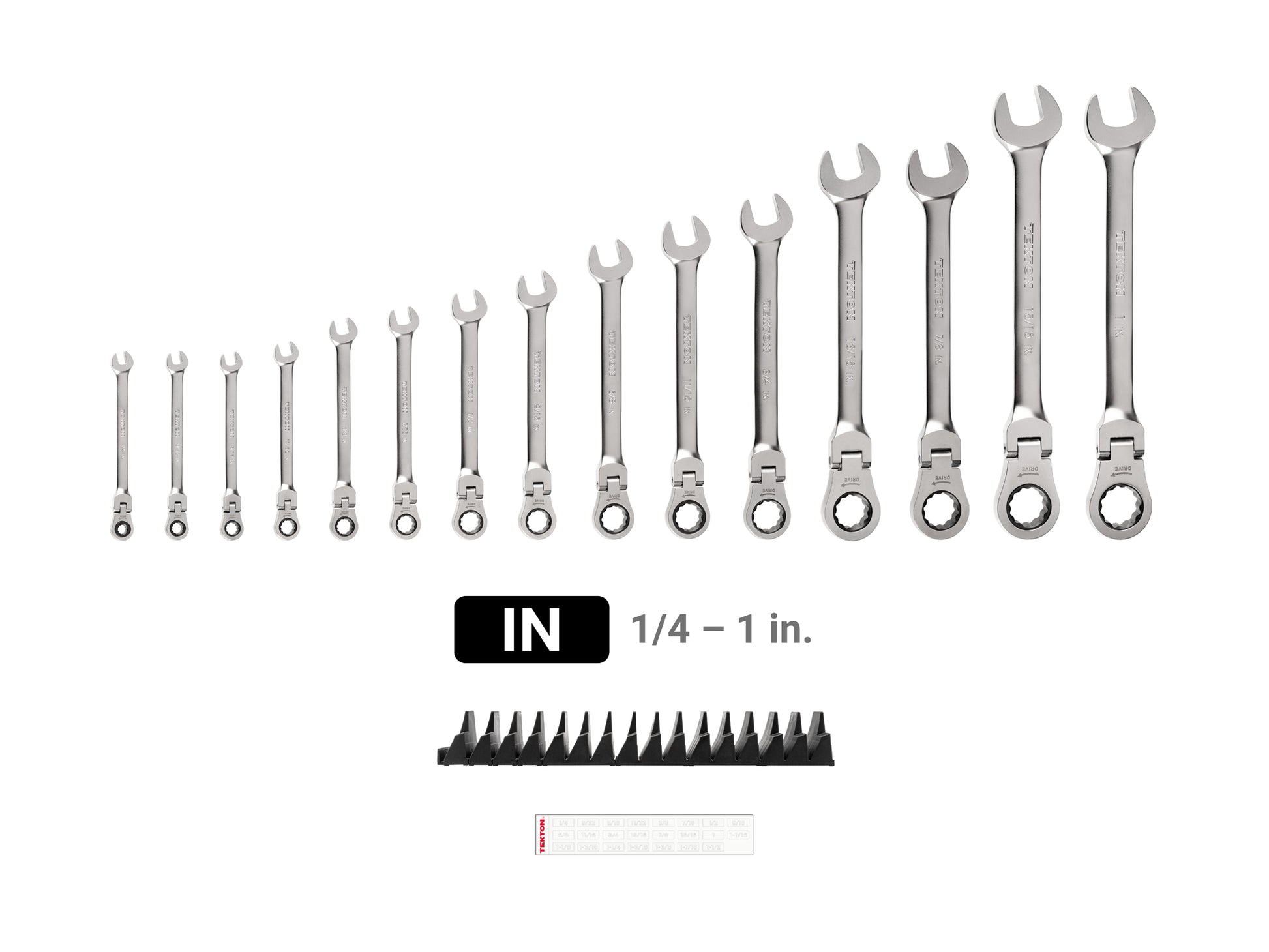 TEKTON Flex Head 12-Point Ratcheting Combination Wrench Set with Modular Wrench Organizer, 15-Piece (1/4-1 in.) | WRC95301