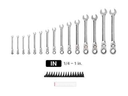 TEKTON Flex Head 12-Point Ratcheting Combination Wrench Set with Modular Wrench Organizer, 15-Piece (1/4-1 in.) | WRC95301