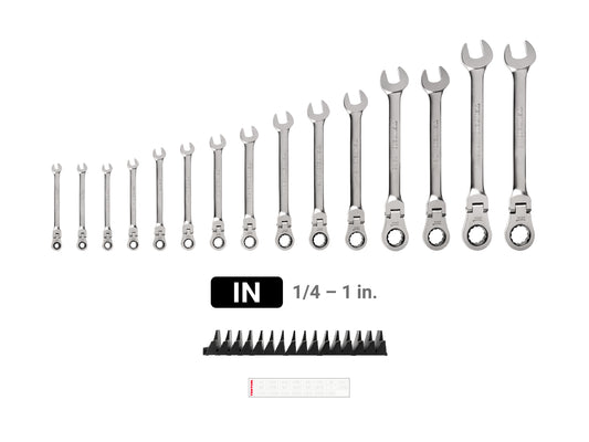 TEKTON Flex Head 12-Point Ratcheting Combination Wrench Set with Modular Wrench Organizer, 15-Piece (1/4-1 in.) | WRC95301