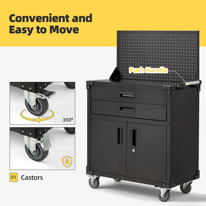 AECOJOY Metal Steel Mobile Tool Cart with Storage Drawer Tool Chest On Wheels Tool Box Garage Organizer for Workshop Warehouse Garage, Black Handle