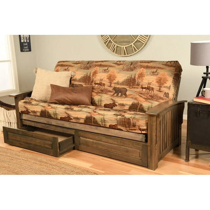 Copper Grove Cayenne Rustic Walnut Storage Futon Set with Mattress peter's cabin