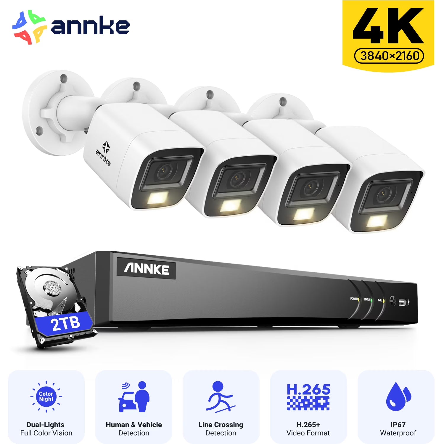 ANNKE 8CH 8MP Home Security Camera System for Indoor and Outdoor, AI DVR and 8x4K IP67 Bullet Home & Surveillance Cameras, Work with Alexa, Smart Dual Light, 0TB HDD