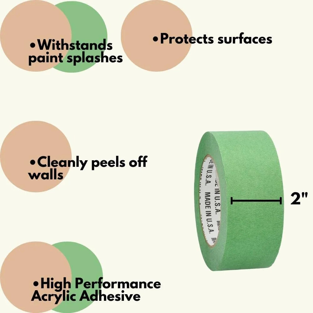 SSBM 1.88 Inch x 60 Yards Green Painter’s Tape 5.7 Mil Easy Tear Design for Multi-Surface Use 24 Rolls