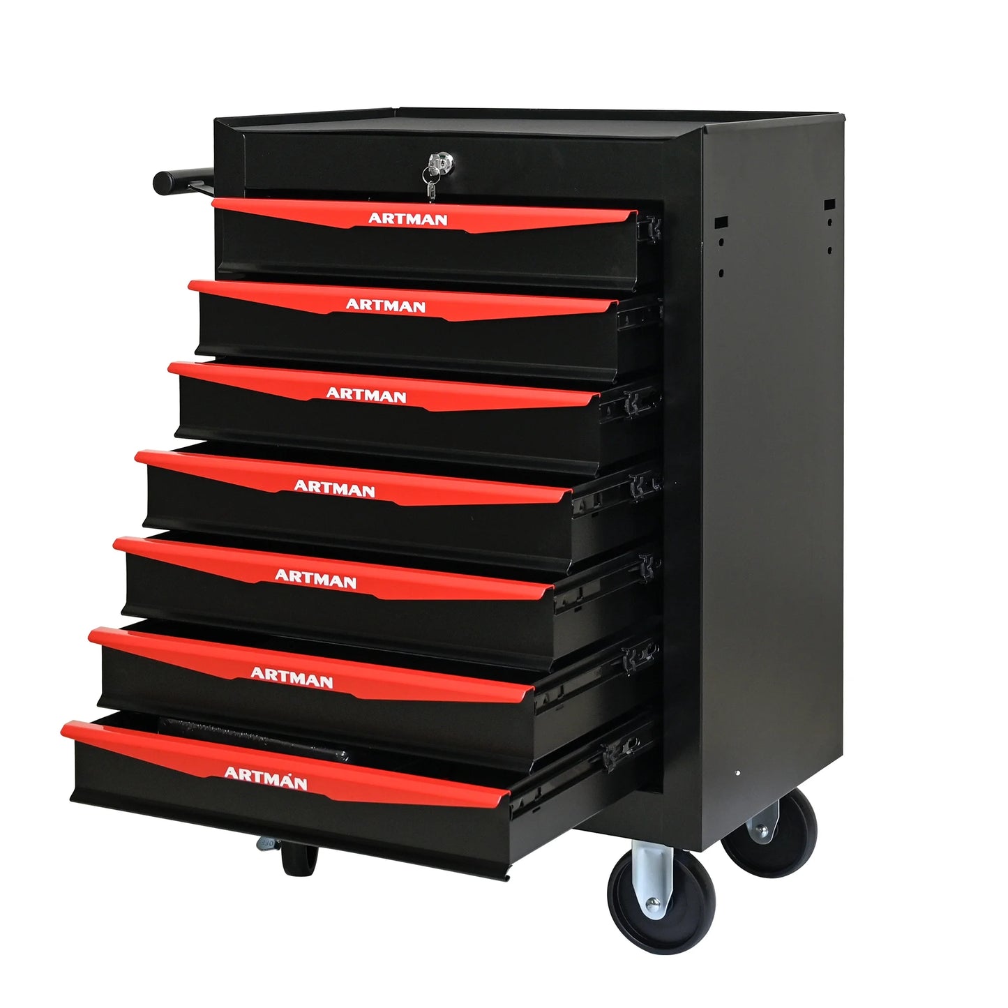 Witaxima 20" 7-Drawer Rolling Metal Tool Chest, Black & Red