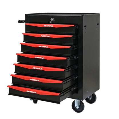 Witaxima 20" 7-Drawer Rolling Metal Tool Chest, Black & Red
