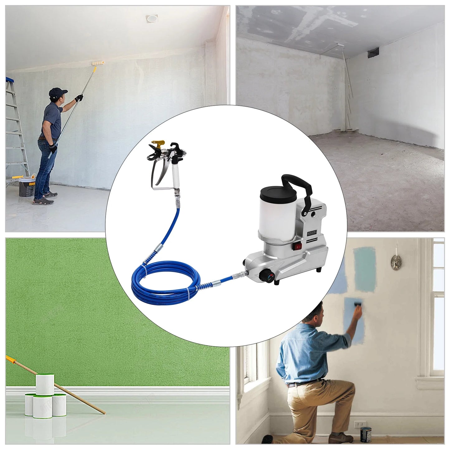 High-Pressure Airless Paint Sprayer, 1600W Copper Motor with 850rpm, 84.54Oz/min Flow Rate & 120MPa Pressure, 0.66Gal Hopper, 16.4ft Hose, Ideal for Furniture/Walls/Fences