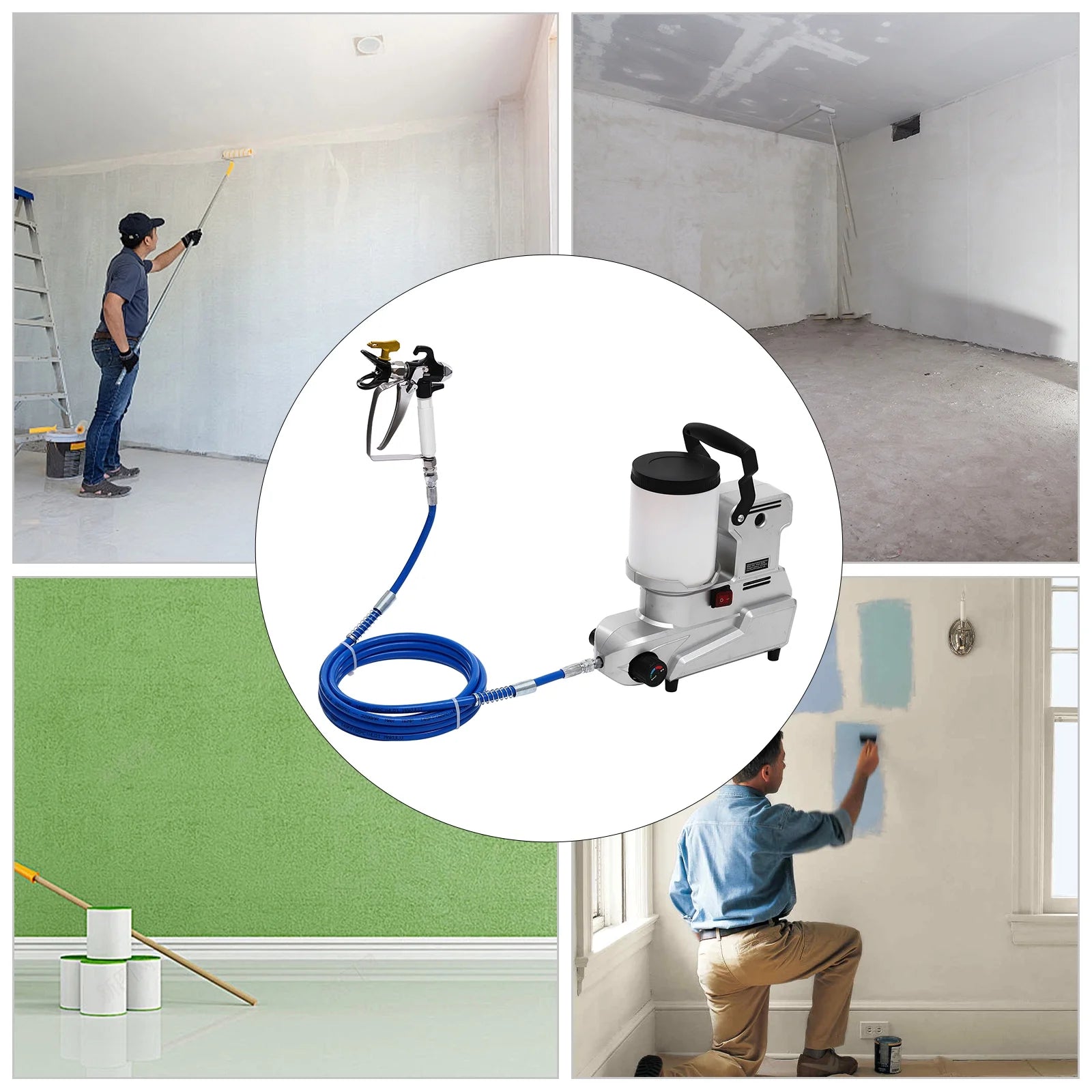 High-Pressure Airless Paint Sprayer, 1600W Copper Motor with 850rpm, 84.54Oz/min Flow Rate & 120MPa Pressure, 0.66Gal Hopper, 16.4ft Hose, Ideal for Furniture/Walls/Fences