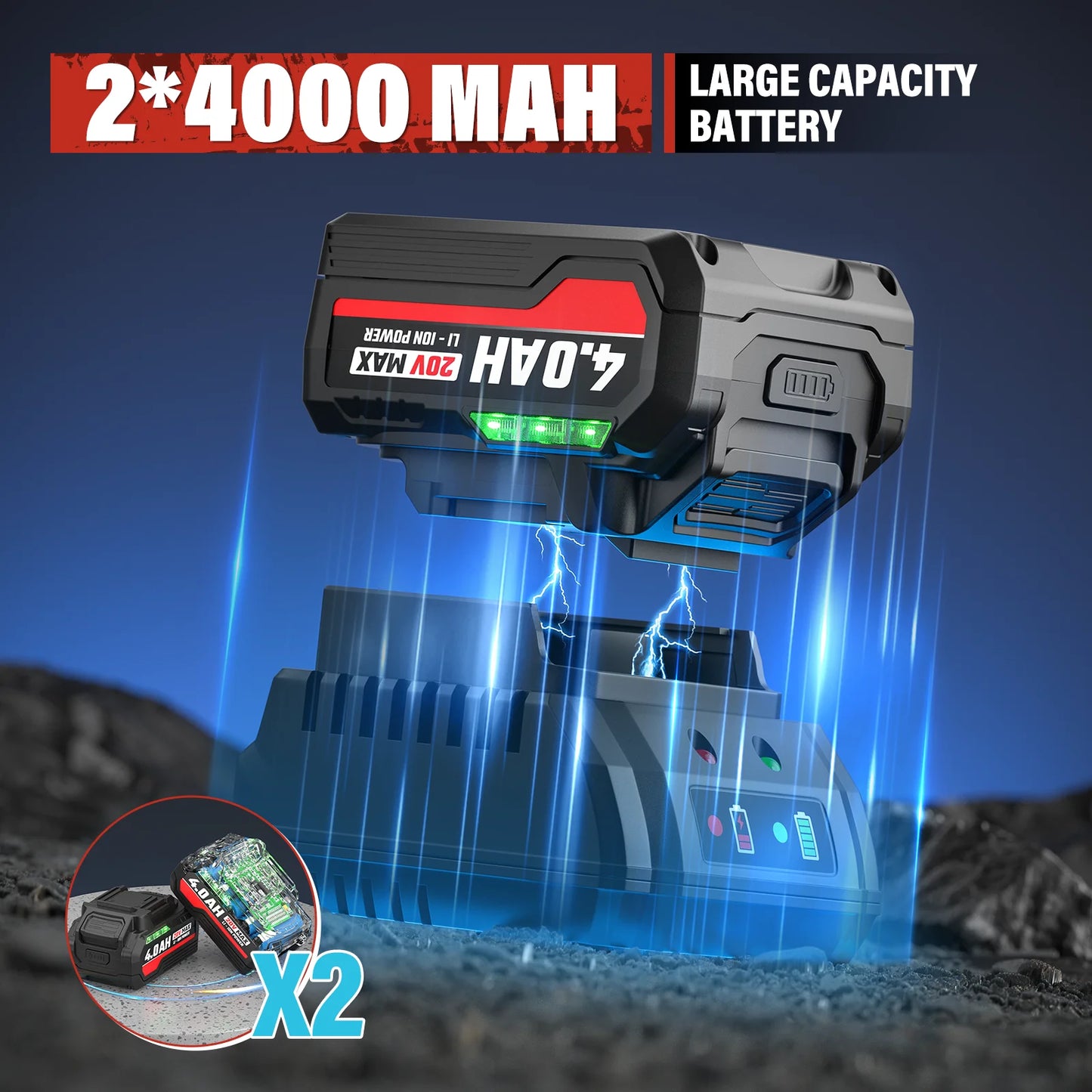 Cordless Impact Wrench, 1/2" Impact Gun, Max Torque 440 Ft-lbs (600 N.m) Heavy Duty Cordless Impact Driver, 3500 RPM Electric Impact Drill, 20V Brushless, 2x4.0Ah Li-ion Battery, 4Pcs Impact Sockets