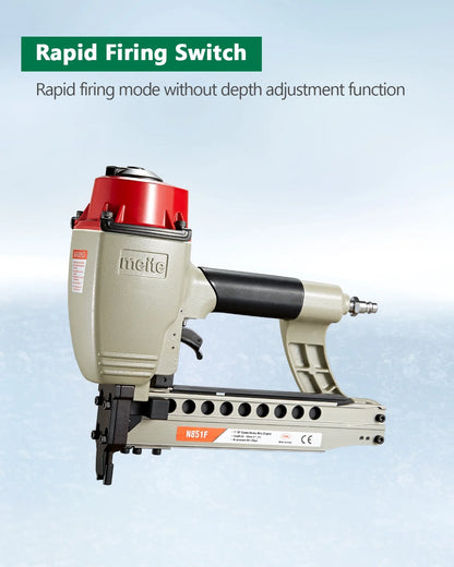 meite N851F Pneumatic Staple Gun 16 Gauge 7/16" Crown Sequential Nailing, Uses 16 GA 7/16-Inch Staples (1-Inch to 2-Inch)