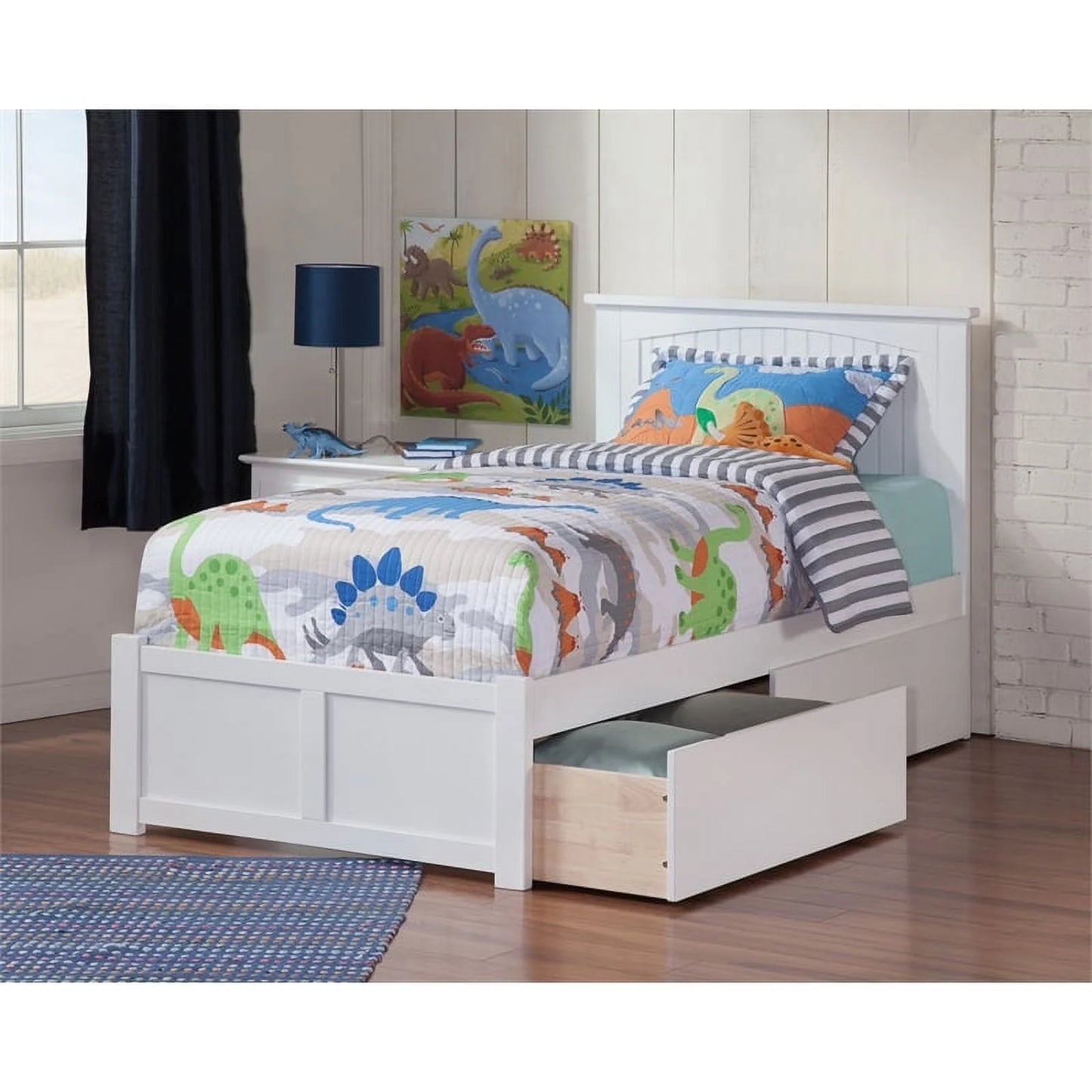 Leo & Lacey Classic Hardwood Storage Platform Bed, Twin-XL, White
