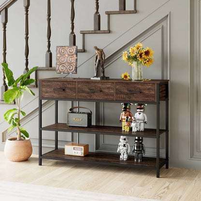 Homfa Console Table with Drawers, 43.3'' Hallway Entryway Table with 3 Tier Storage, Sofa Table for Living Room, Espresso