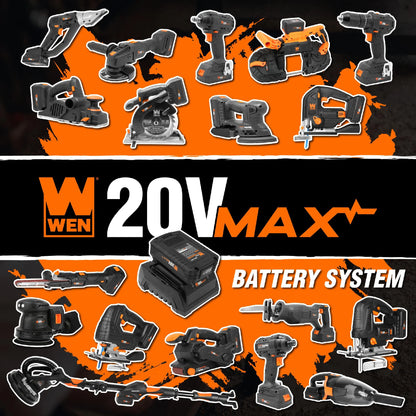 WEN 20V Max Cordless Brushless Auto-Speed Jigsaw with 4.0Ah Lithium Ion Battery and Charger