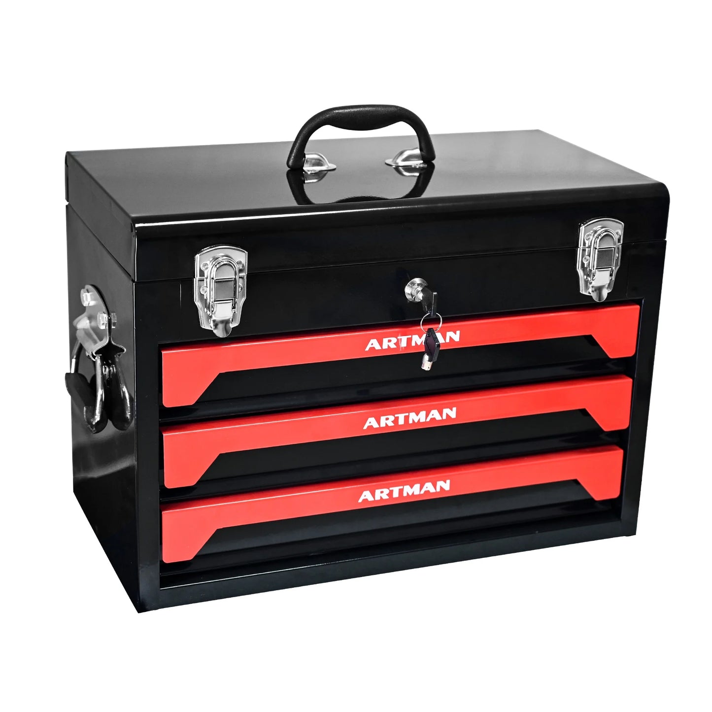 Tool Cabinet with 4 Tools Set, Lockable Tool Boxes Tool Chest, 3-Drawer Tool Cart, Black
