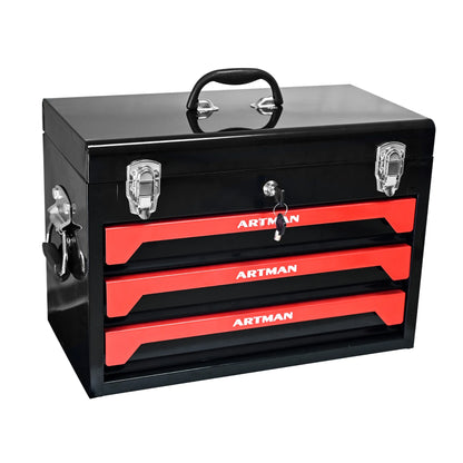 Tool Cabinet with 4 Tools Set, Lockable Tool Boxes Tool Chest, 3-Drawer Tool Cart, Black