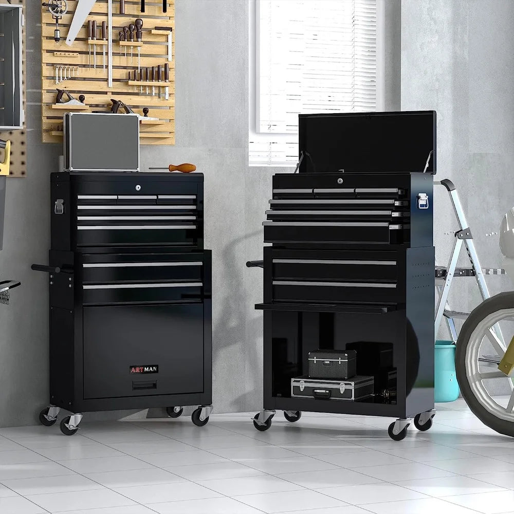 8-Drawer Tool Chest High Capacity Rolling Tool Chest with Wheels and Drawers Rolling Tool Box with Lock, Removable Tool Cabinet Storage for Warehouse Garage Workshop, Black