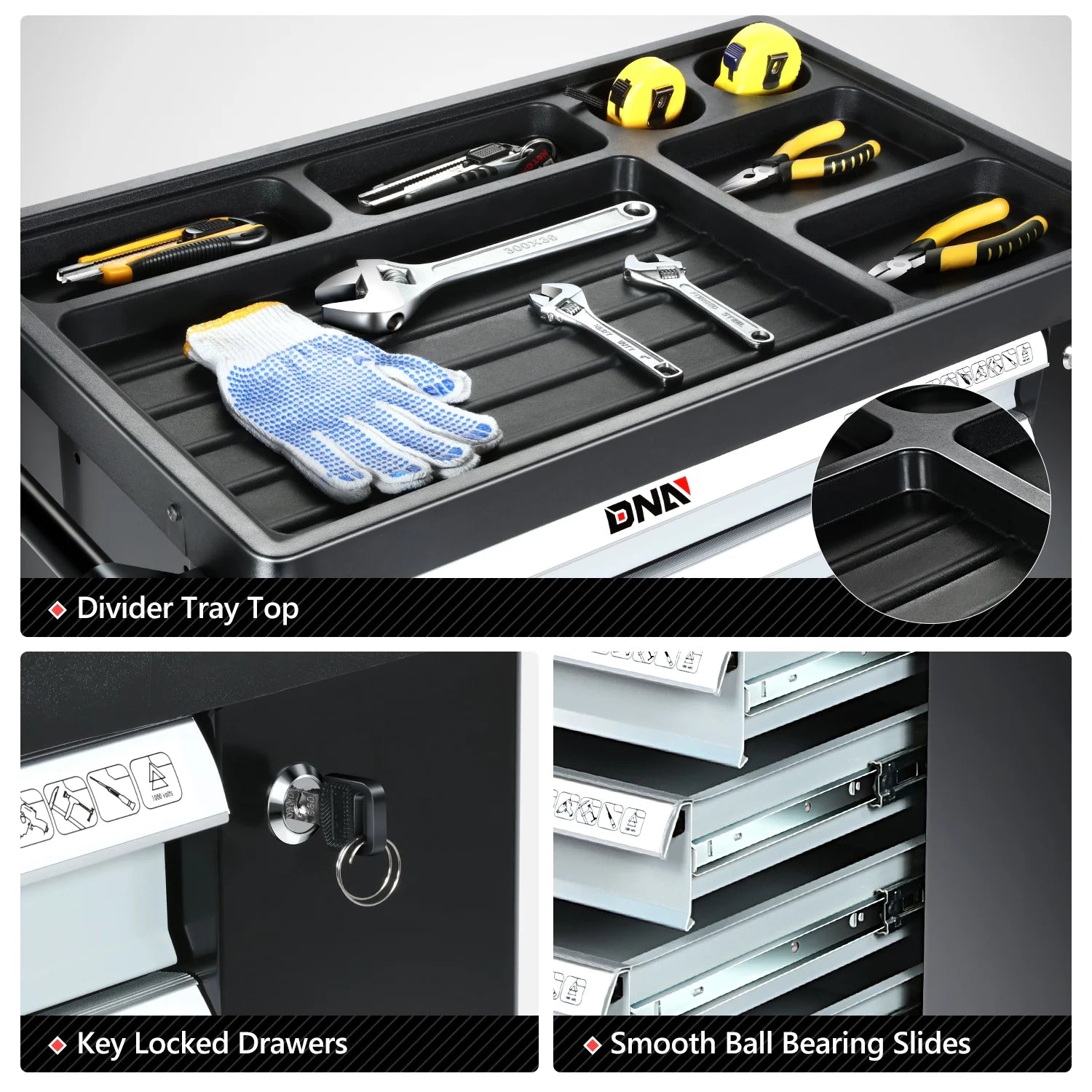 7-Drawers Rolling Tool Chest Cabinet with Casters, Locking System, Top Worktop, for Garage Warehouse Workshop, Grey