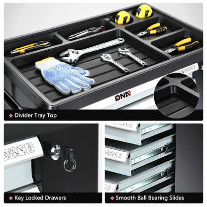 7-Drawers Rolling Tool Chest Cabinet with Casters, Locking System, Top Worktop, for Garage Warehouse Workshop, Grey